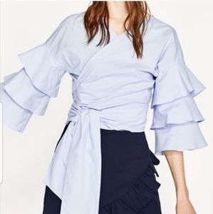 Zara ruffle sleeve wrap top